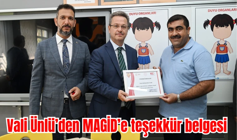 Vali Ünlü’den MAGİD’e teşekkür belgesi 