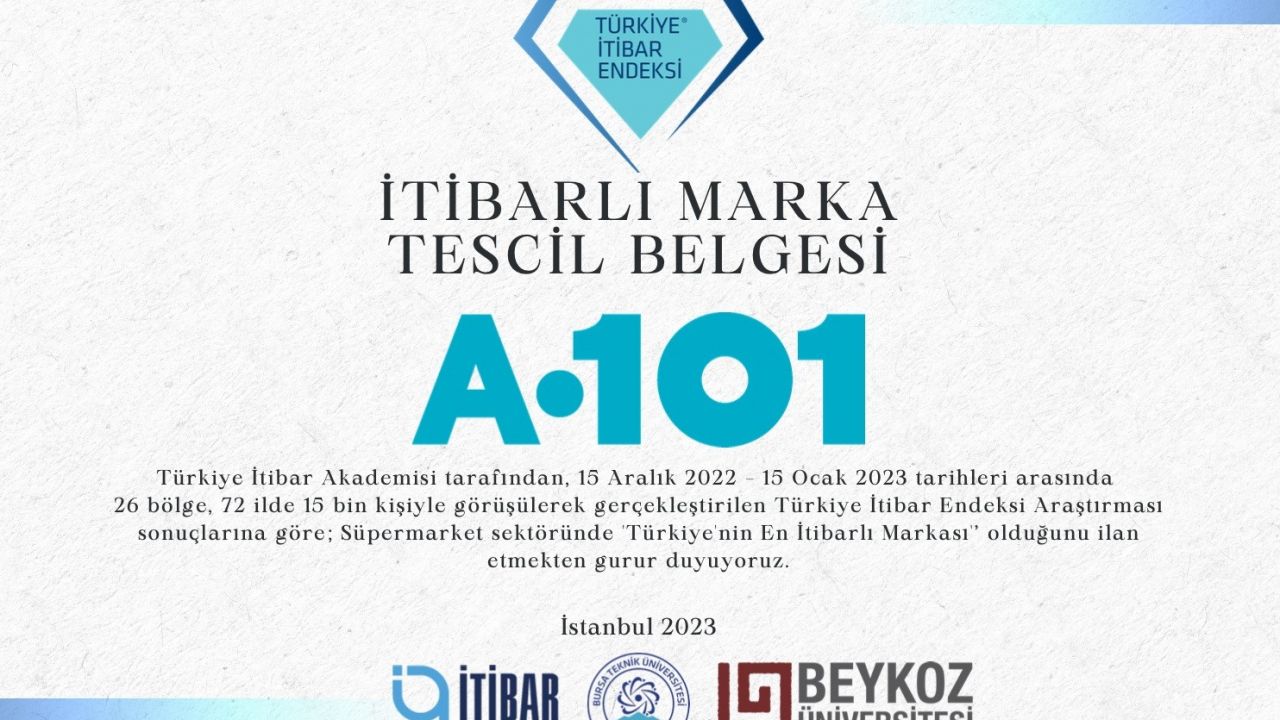 A101 Türkiye’nin en itibarlı süpermarketi seçildi