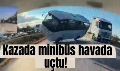 Kazada minibüs havada uçtu!