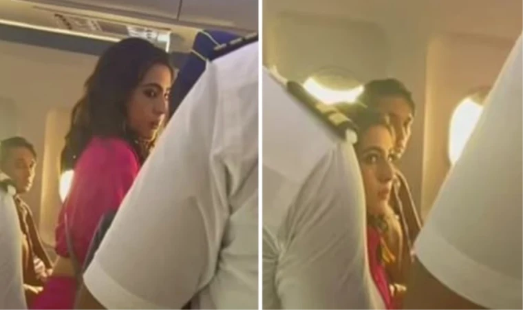 Bollywood'un en ünlü oyuncusu Sara Ali Khan, uçakta üzerine meyve suyu döken hostesi itekledi