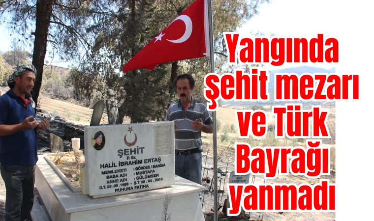 Yangında şehit mezarı ve Türk Bayrağı yanmadı