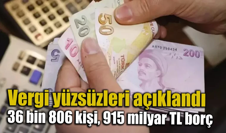 Vergi yüzsüzleri açıklandı! 36 bin 806 kişi, 915 milyar TL borç